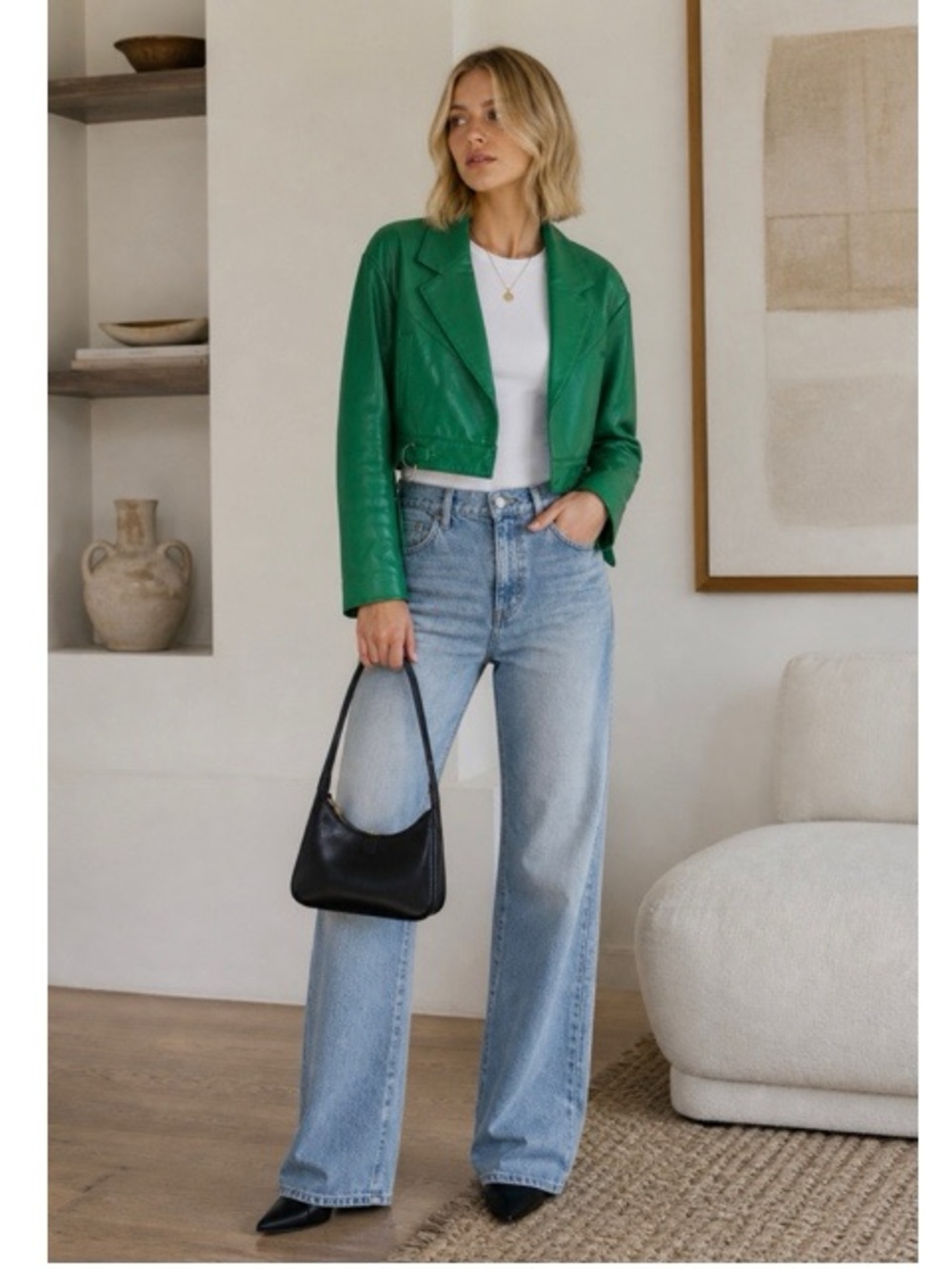 SOLD - Emerald Green Cropped Real Leather Jacket